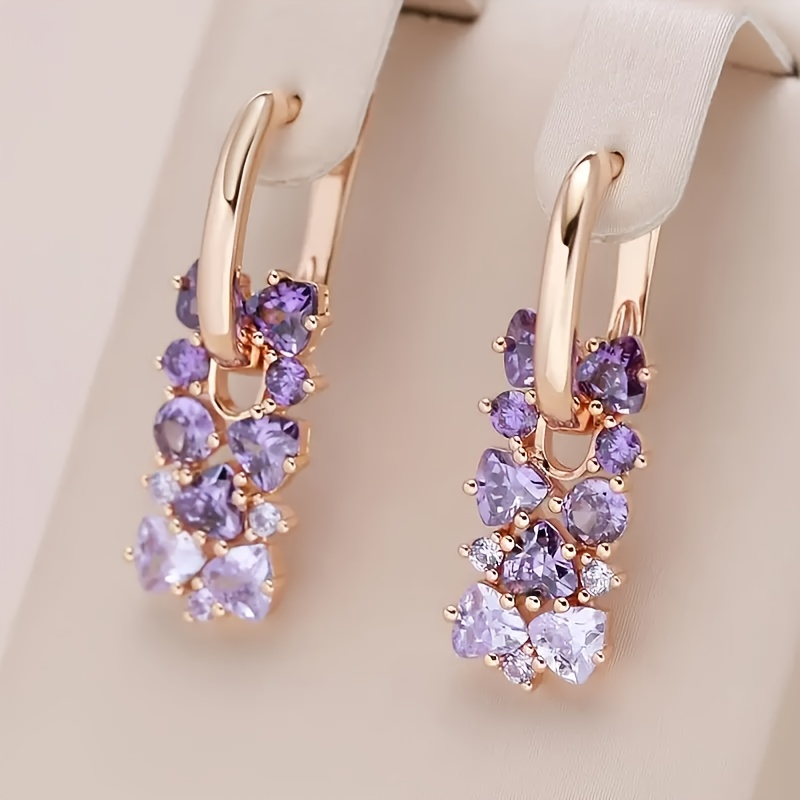 1 pair of luxurious and romantic purple synthetic zircon hoop earrings