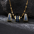 1 necklace + 1 pair of earrings, elegant blue high-end design, inlaid with sparkling synthetic zirconia