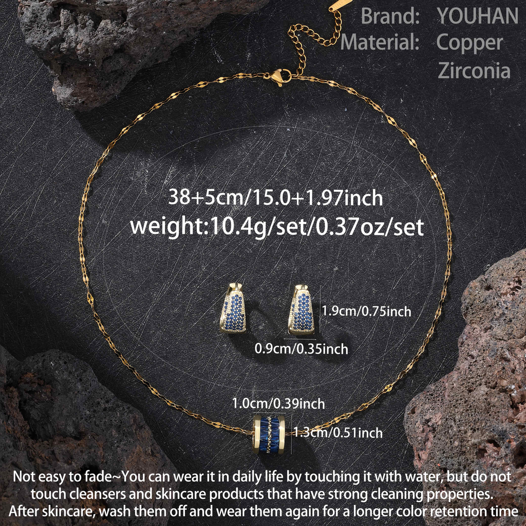 1 necklace + 1 pair of earrings, elegant blue high-end design, inlaid with sparkling synthetic zirconia