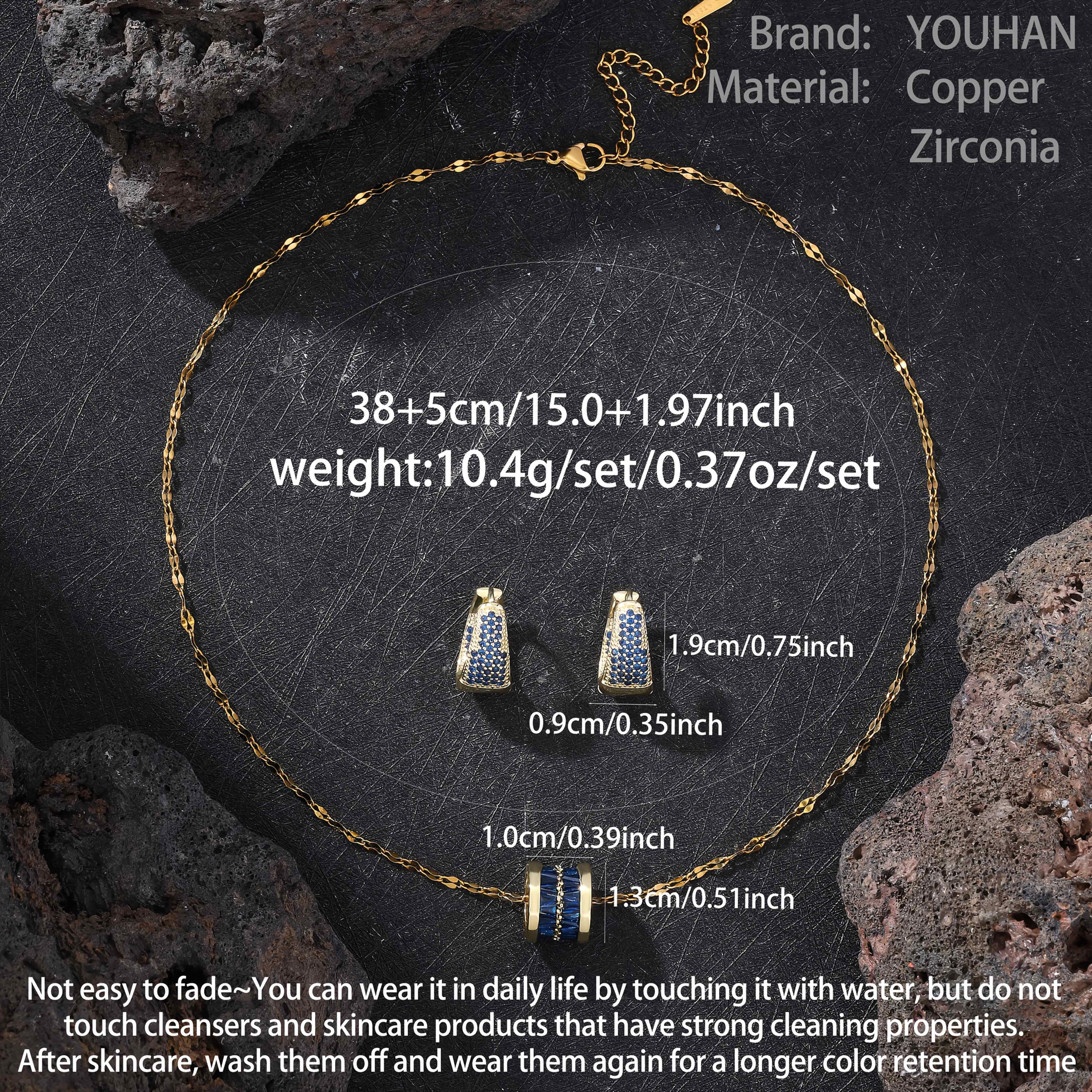 1 necklace + 1 pair of earrings, elegant blue high-end design, inlaid with sparkling synthetic zirconia