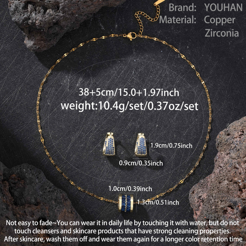 1 necklace + 1 pair of earrings, elegant blue high-end design, inlaid with sparkling synthetic zirconia