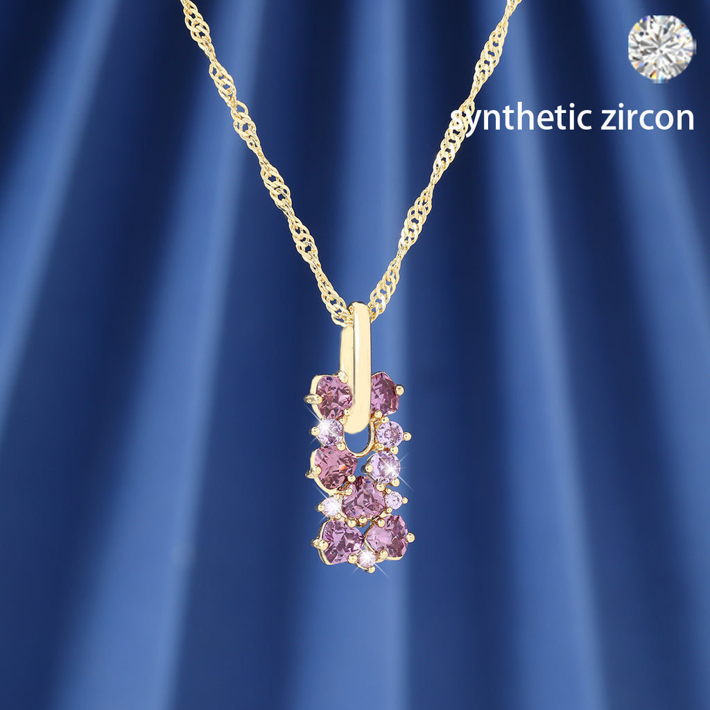 Copper-inlaid zircon flower necklace