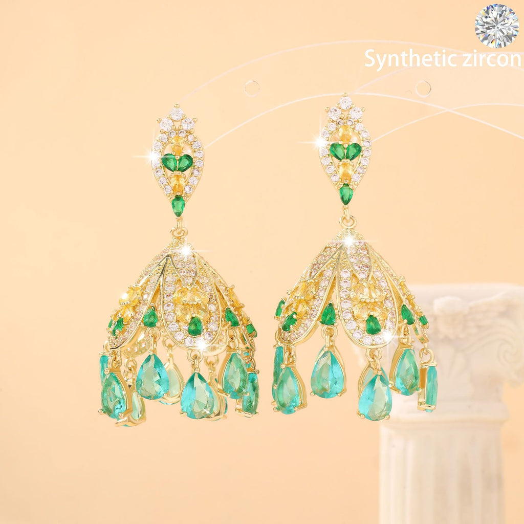 Hollow-out lantern vintage China-Chic exaggerated zircon earrings