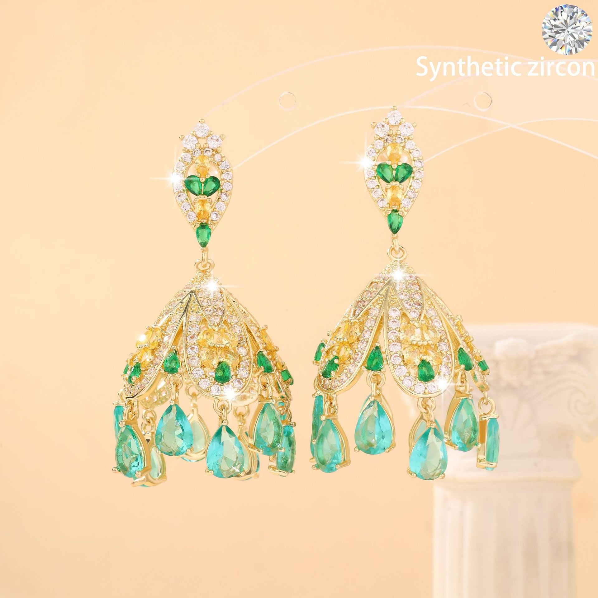 Hollow-out lantern vintage China-Chic exaggerated zircon earrings