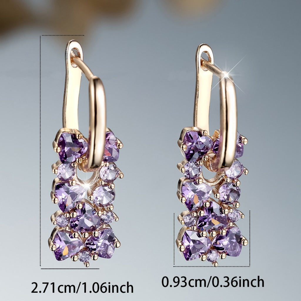 1 pair of luxurious and romantic purple synthetic zircon hoop earrings
