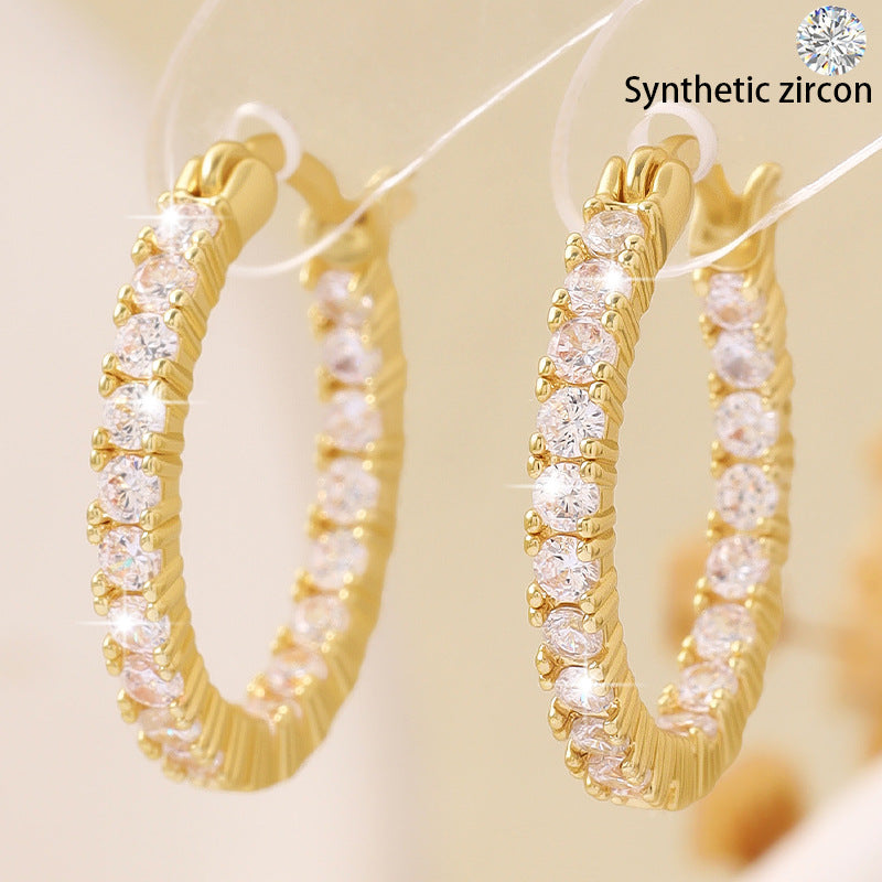 Copper-encrusted zirconium fashionable and versatile personalized circle ear buckle