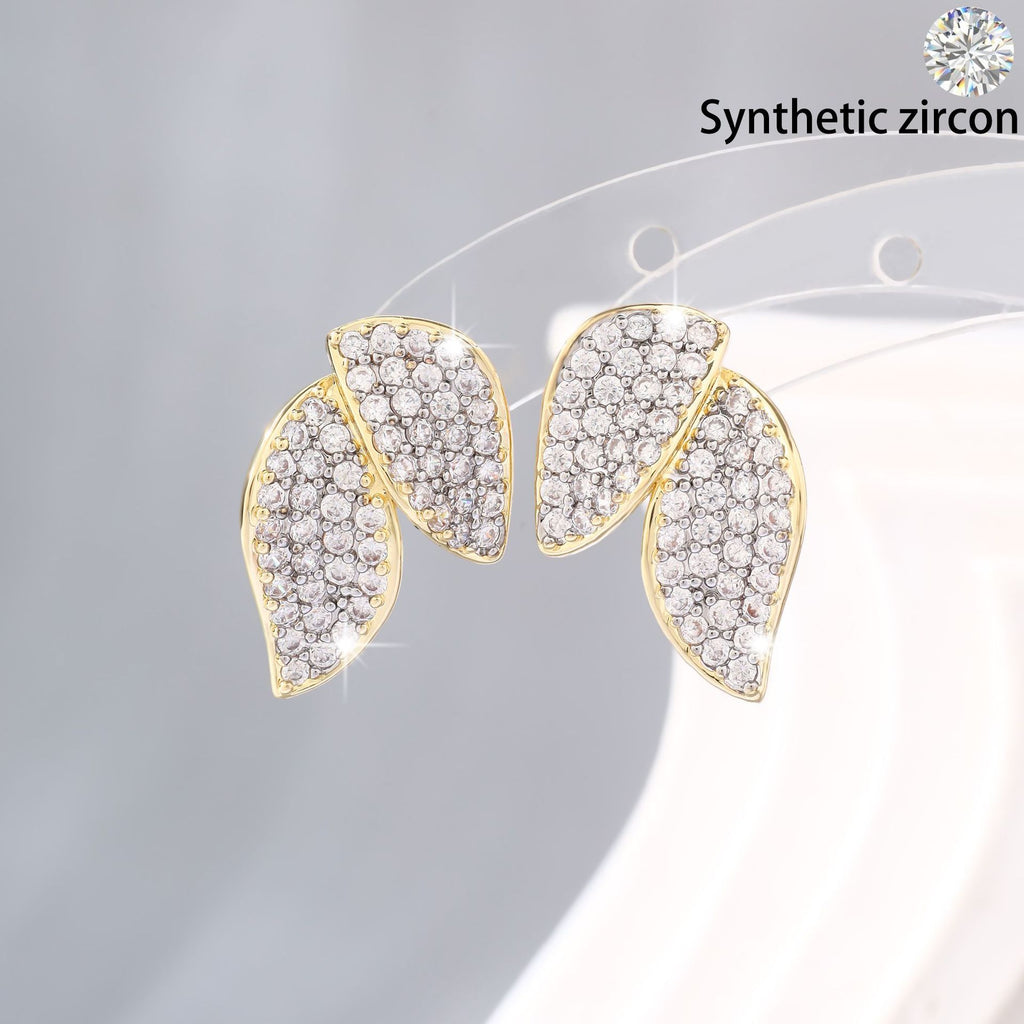 Light luxury leaf style fashionable zircon earrings