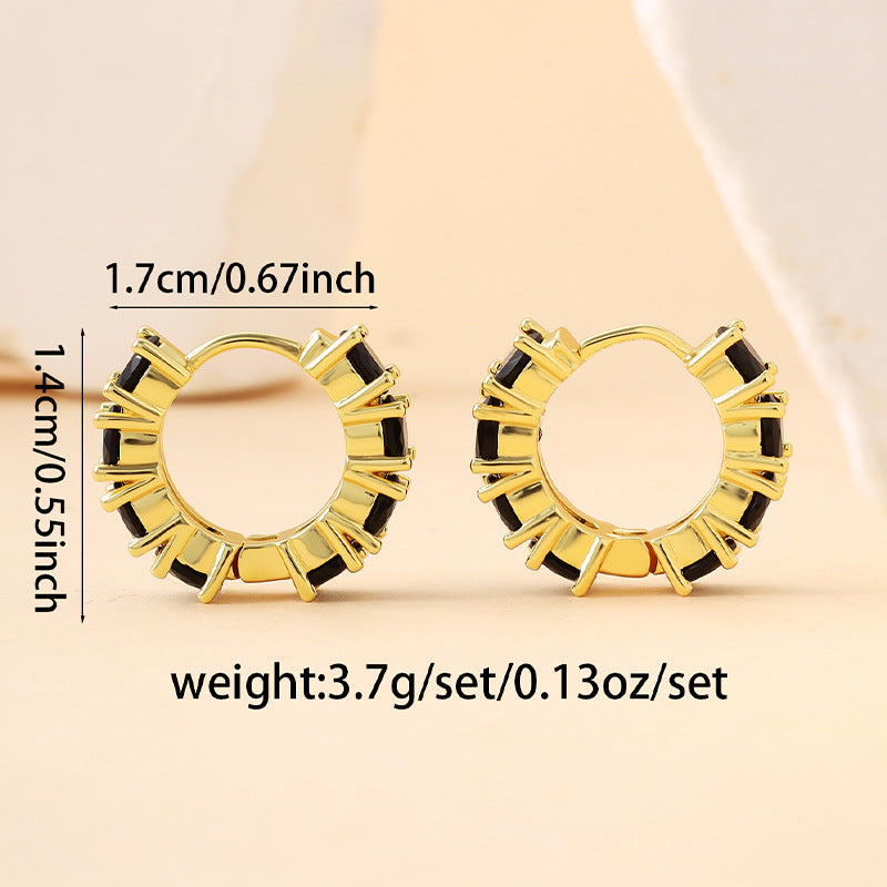 Niche and minimalist O-shaped black zircon earrings
