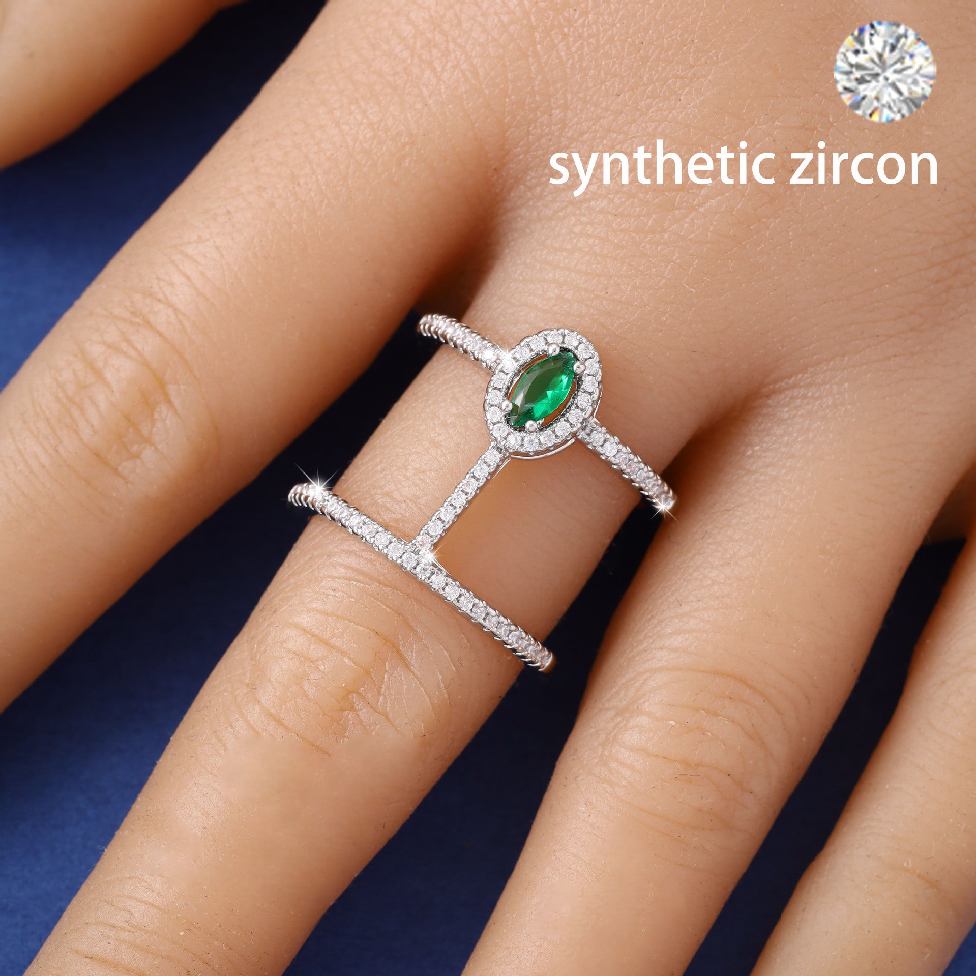 Geometric hollow-out exaggerated ring with zircon inlay