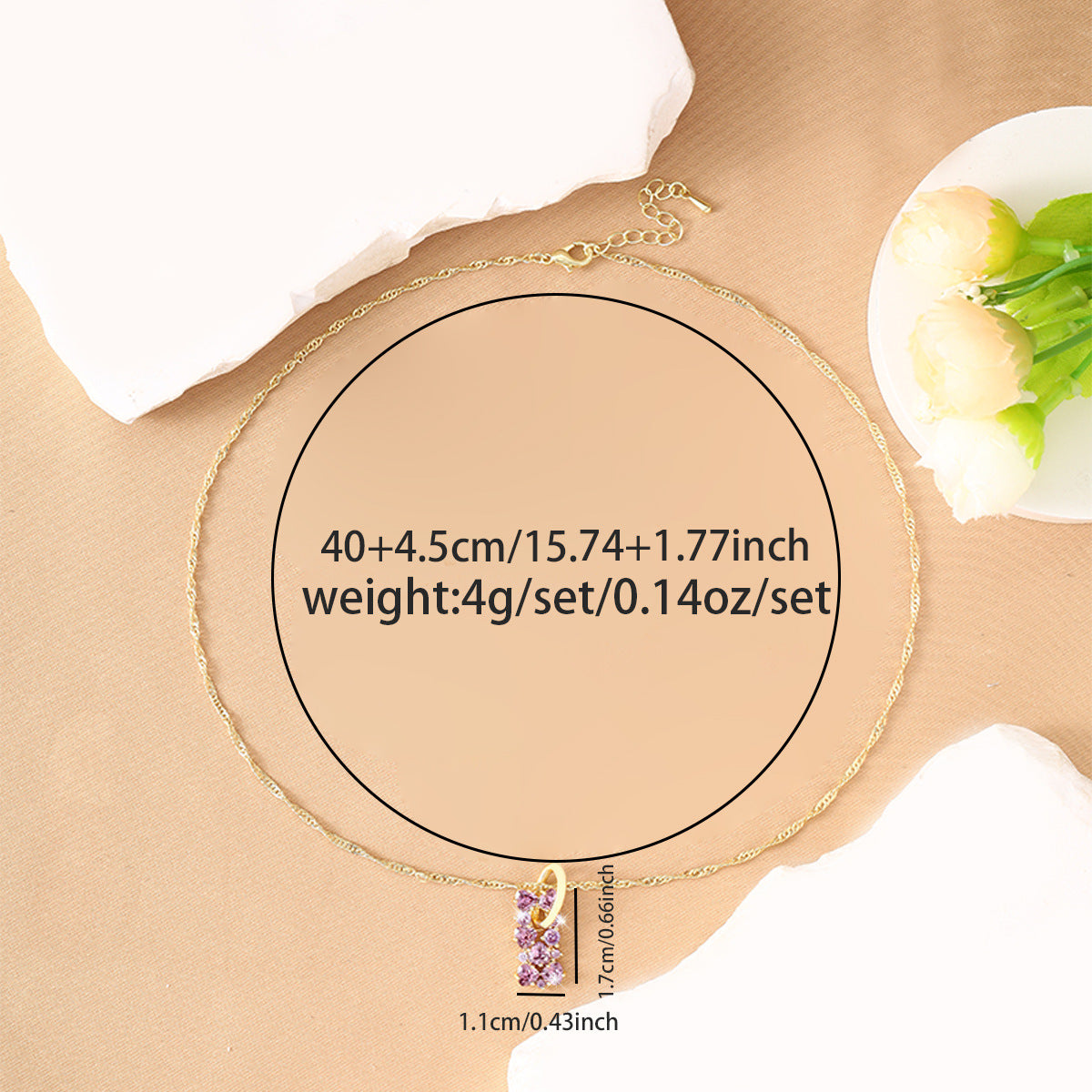 Copper-inlaid zircon flower necklace