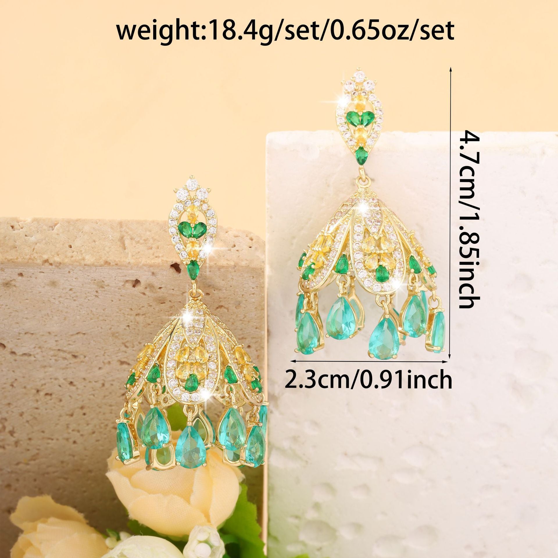 Hollow-out lantern vintage China-Chic exaggerated zircon earrings