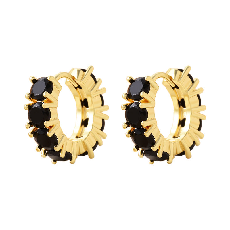 Niche and minimalist O-shaped black zircon earrings