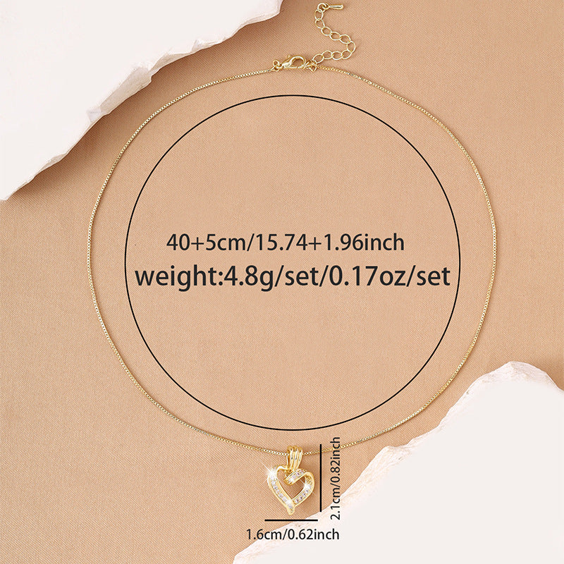 Simple style heart-shaped zircon-inlaid hollowed-out heart pendant necklace