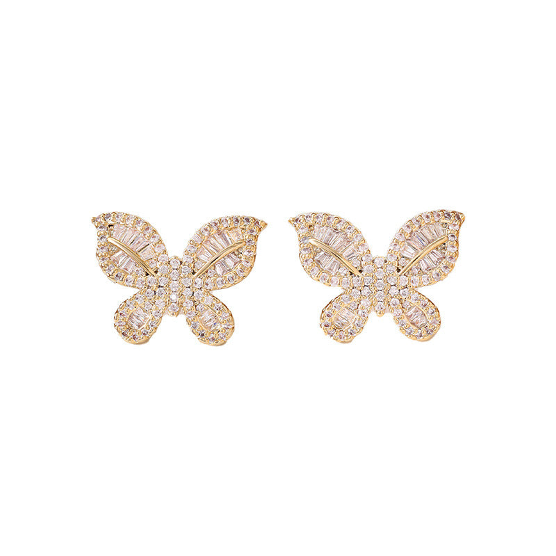 Butterfly-inspired zircon earrings with a light luxury, personalized, and high-end feel