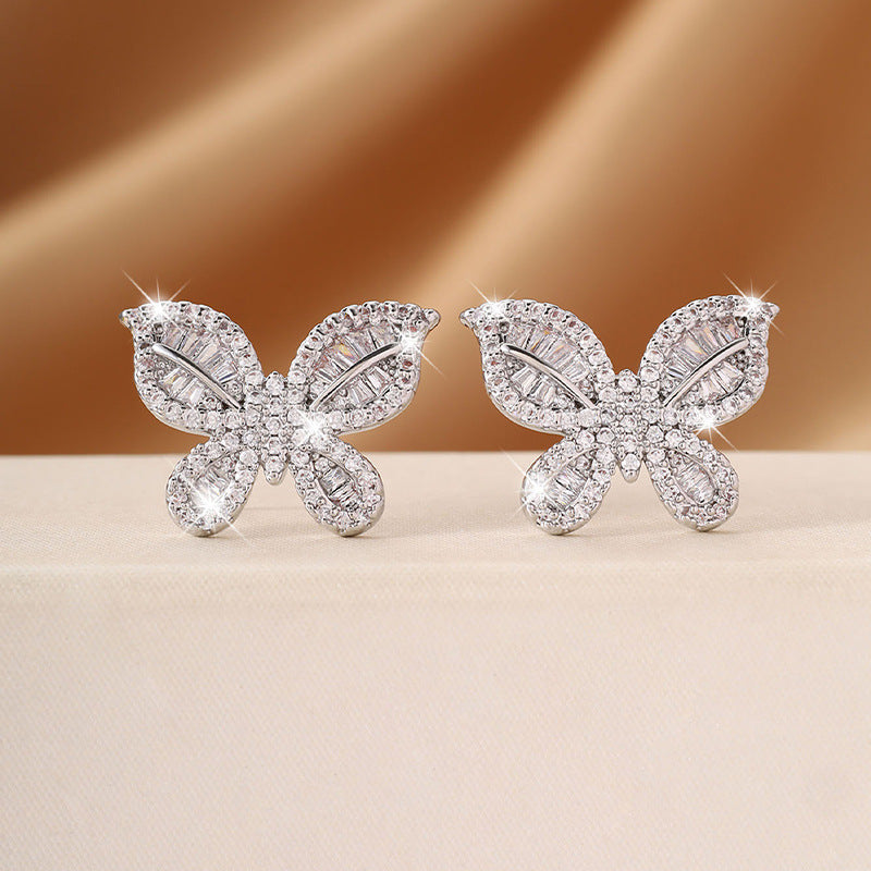 Butterfly-inspired zircon earrings with a light luxury, personalized, and high-end feel