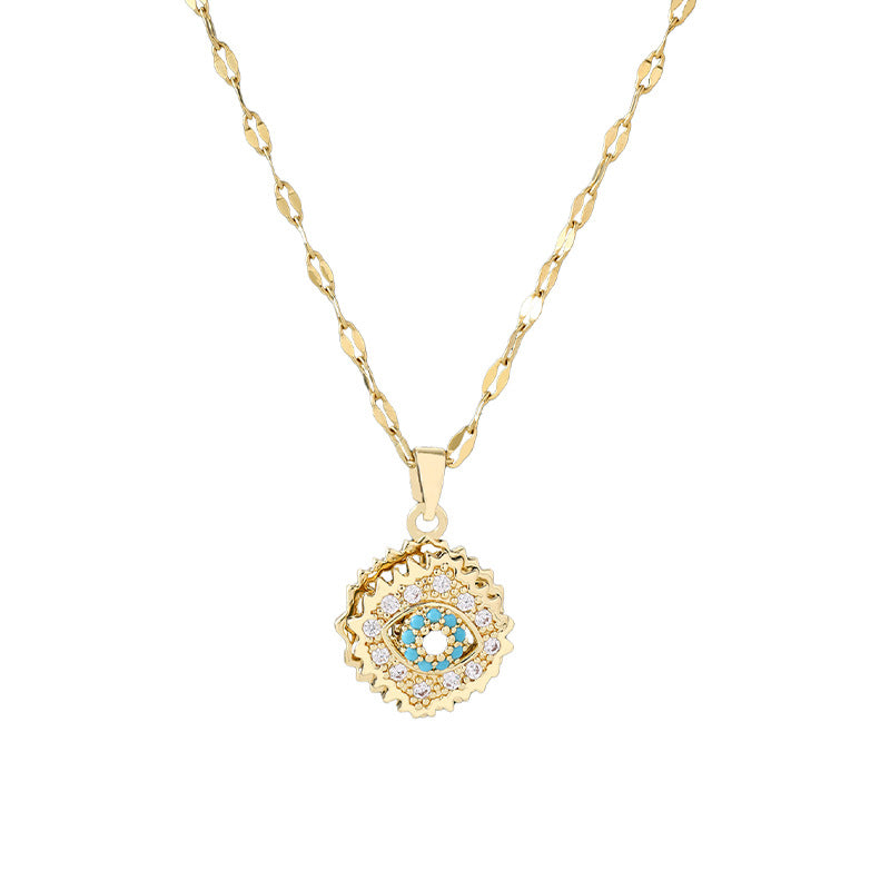 Colorful Demon Eye Rotating Inlaid Zircon Pendant Necklace