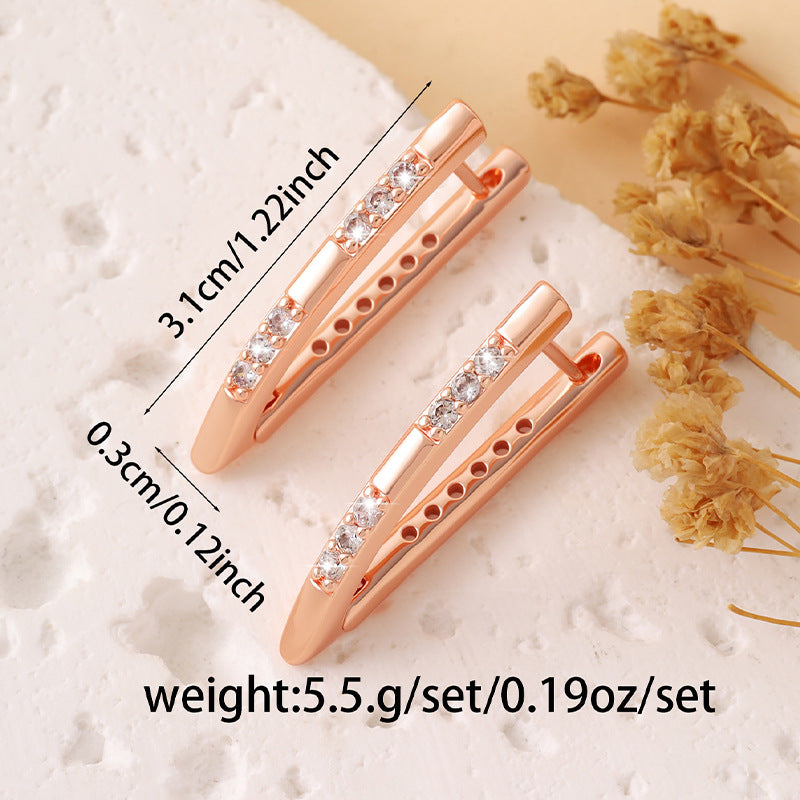 Simple and stylish V-shaped zircon micro-inlaid earrings