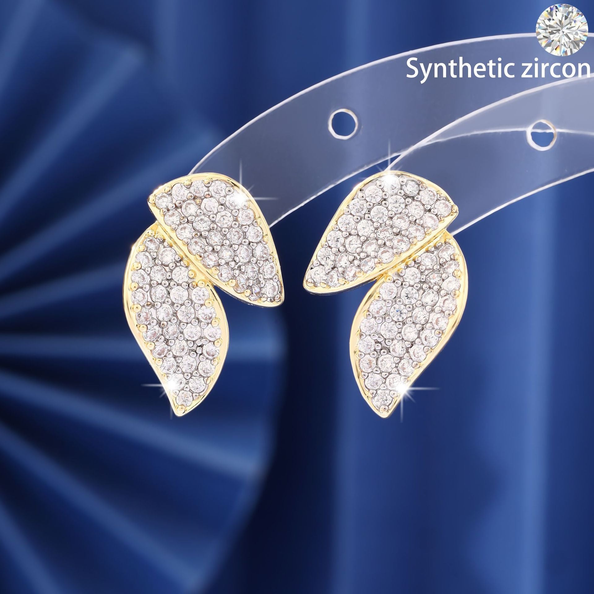 Light luxury leaf style fashionable zircon earrings