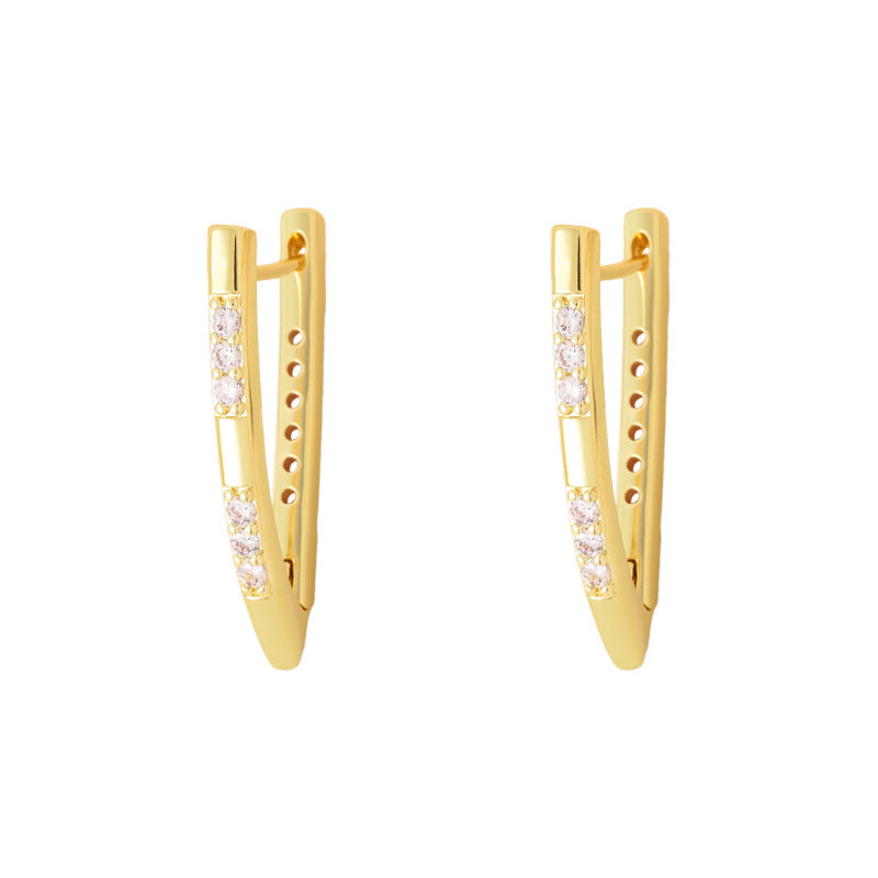 Simple and stylish V-shaped zircon micro-inlaid earrings