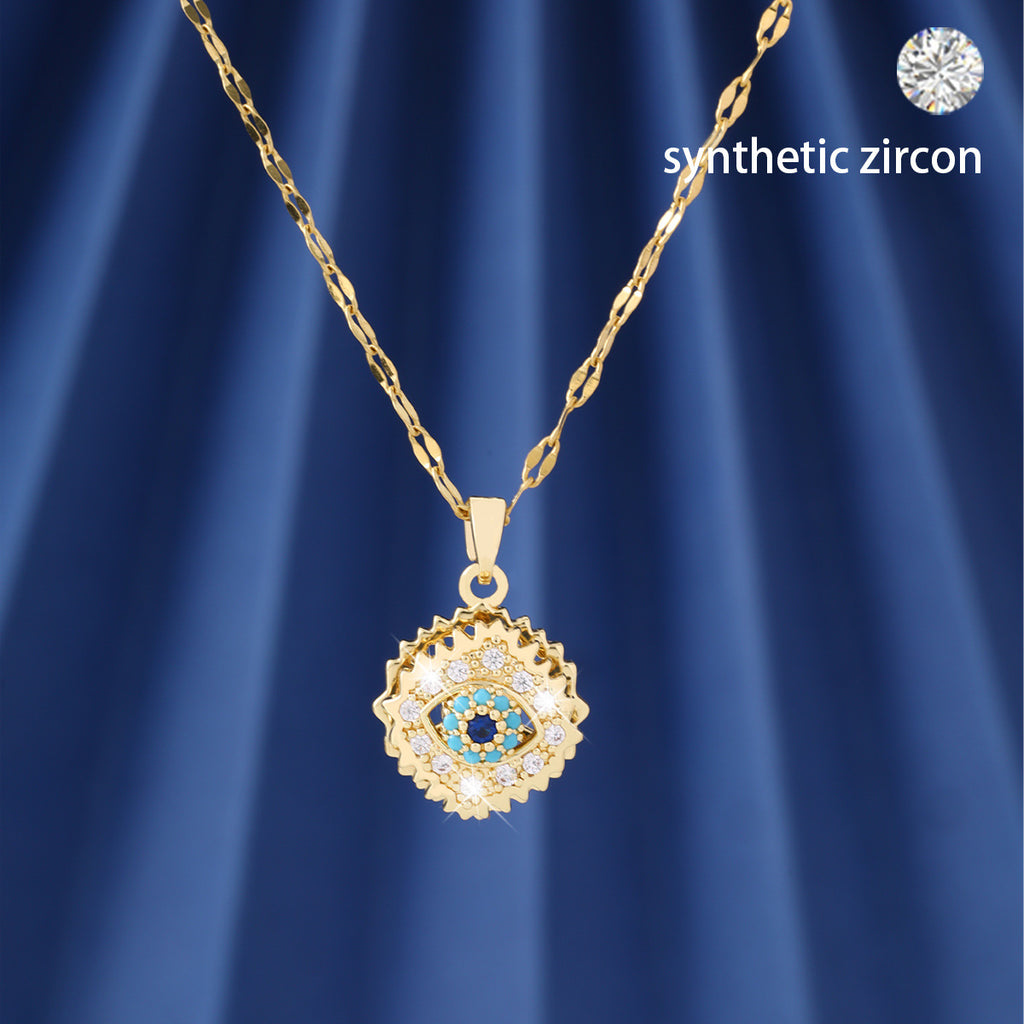 Colorful Demon Eye Rotating Inlaid Zircon Pendant Necklace