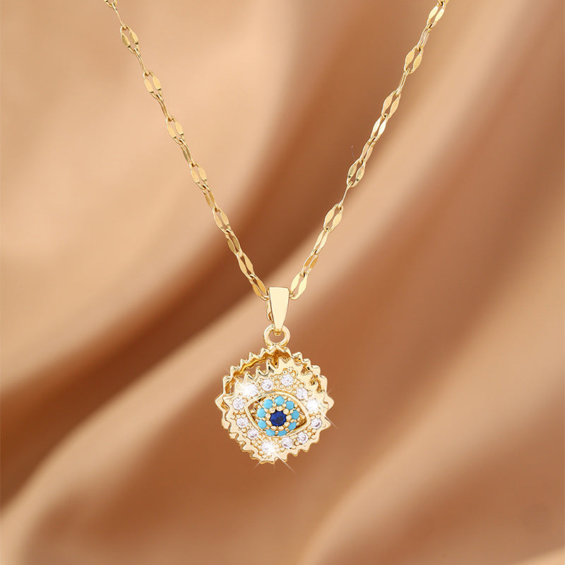 Colorful Demon Eye Rotating Inlaid Zircon Pendant Necklace