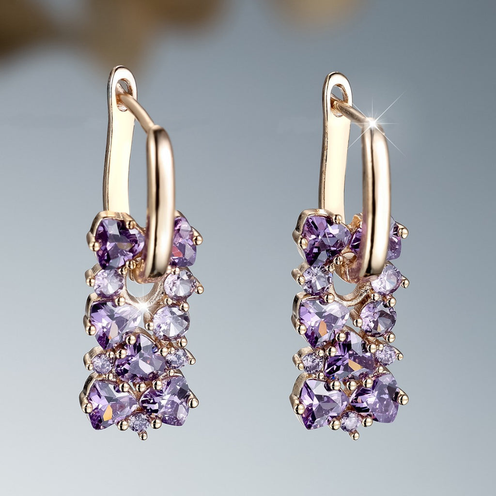 1 pair of luxurious and romantic purple synthetic zircon hoop earrings