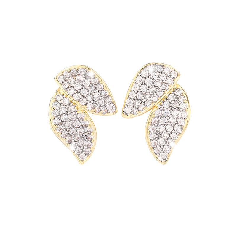 Light luxury leaf style fashionable zircon earrings