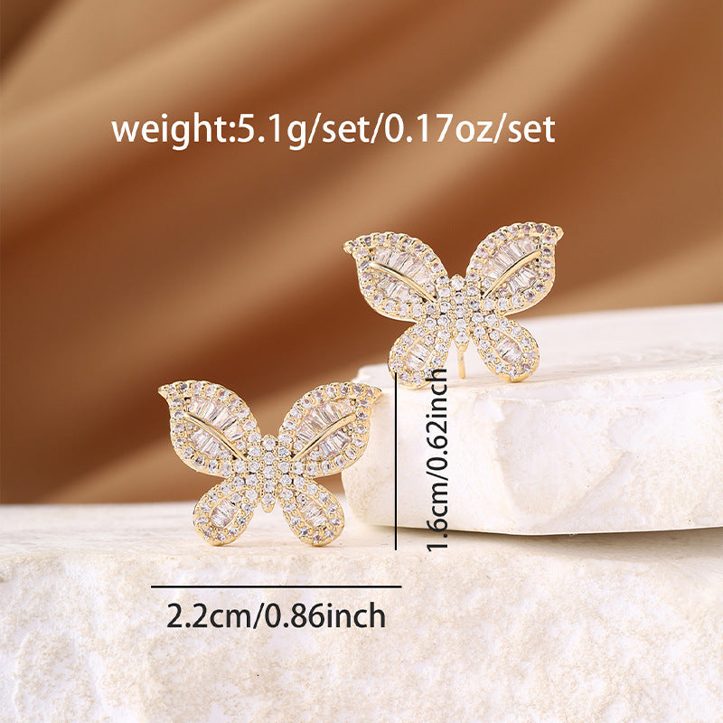 Butterfly-inspired zircon earrings with a light luxury, personalized, and high-end feel