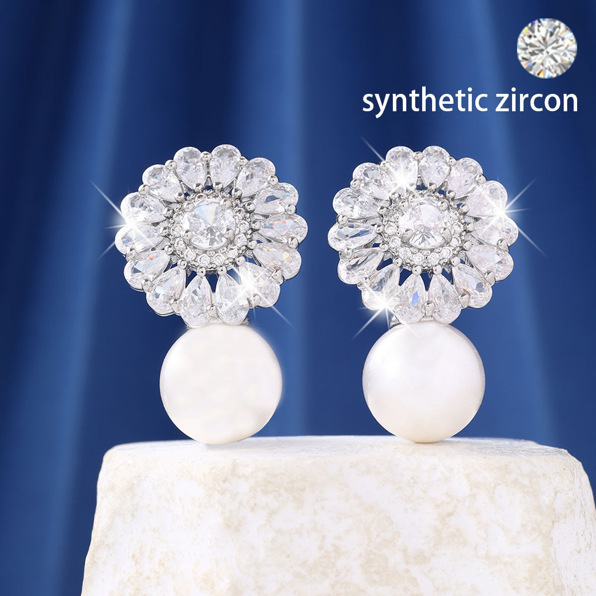 Fashionable pearl and zircon snowflake women's earrings