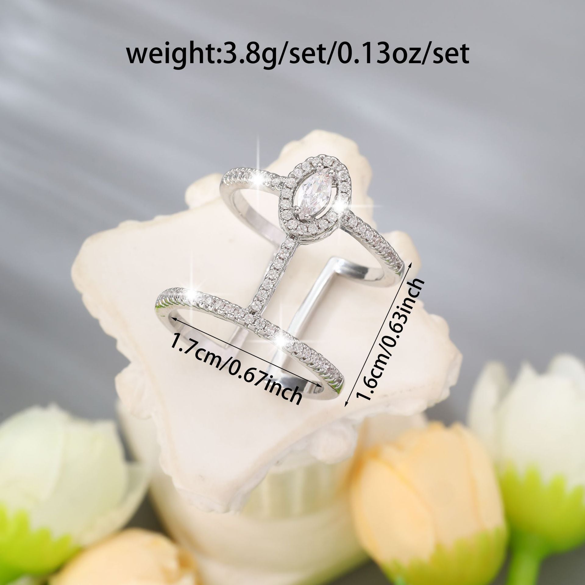 Geometric hollow-out exaggerated ring with zircon inlay